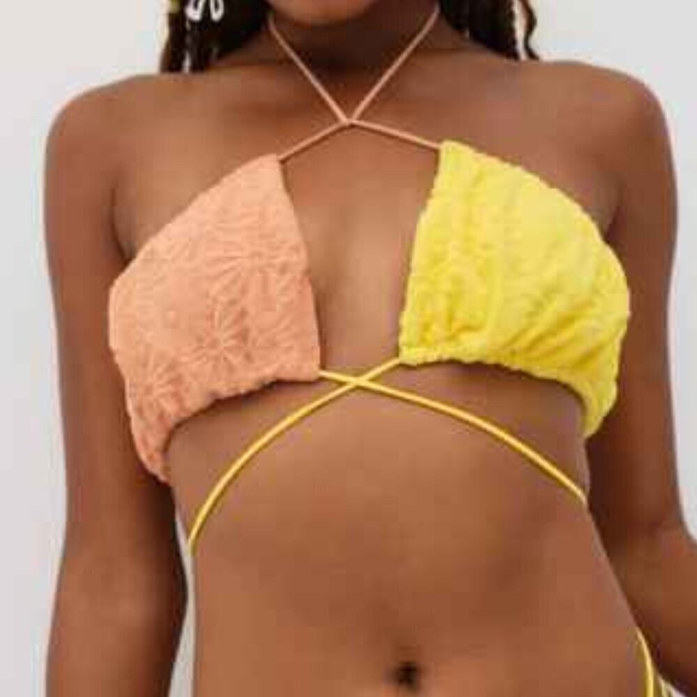 NEW For Love & Lemons Coraline Bikini Top Terry Cloth Floral Medium